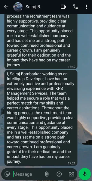 Candidate testimonial